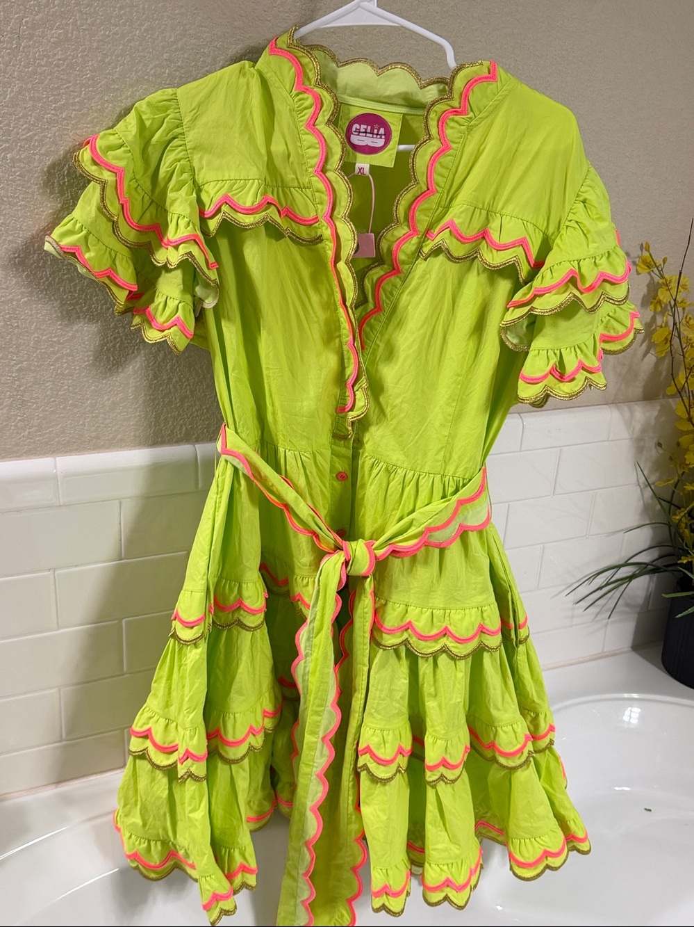 Celia B Dress . Lime Pink and gold . NEW with Tags ‼️ size XL - Picture 4 of 7